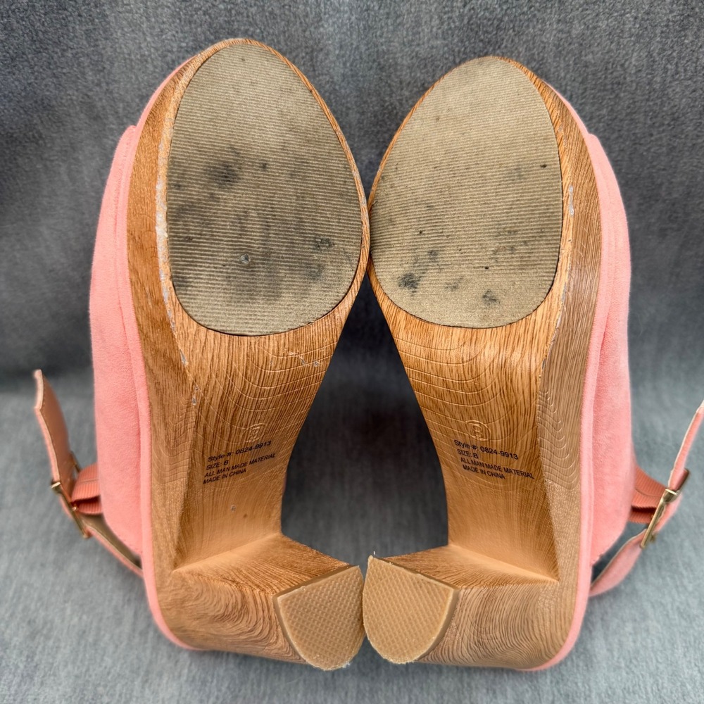 NY&C Platform Sandals 8 Pink Faux Suede Wood Heel CottageCore Peep Toe Coquette - Picture 7 of 10